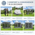 COBIZI Pop Up Gazebo Screen Tent Screen House for Camping, 10x10 Screen Room with Mosquito Netting, Hub Tent Instant Screened Canopy with Carrying Bag and Ground Stakes, Gray