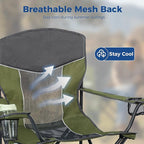 Outdoor Camping Chair 2-Pack with Mesh Back, Folding Portable Lawn Chairs with Cup Holder & Side Storage Pocket for Camping, Beach, Picnic, Fishing(Green)