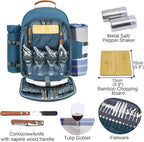 Sunflora Picnic Backpack for 4 Person Set Pack with Insulated Waterproof Pouch for Family Outdoor Camping(Light Blue)