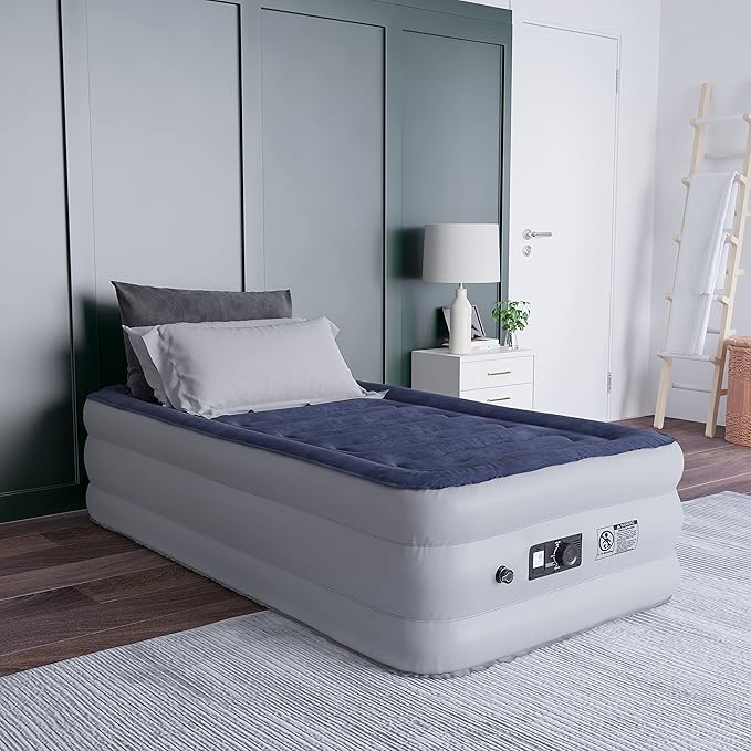 EMMA + OLIVER 18 Inch Twin Size Raised Inflatable Air Mattress with Internal Electric Pump