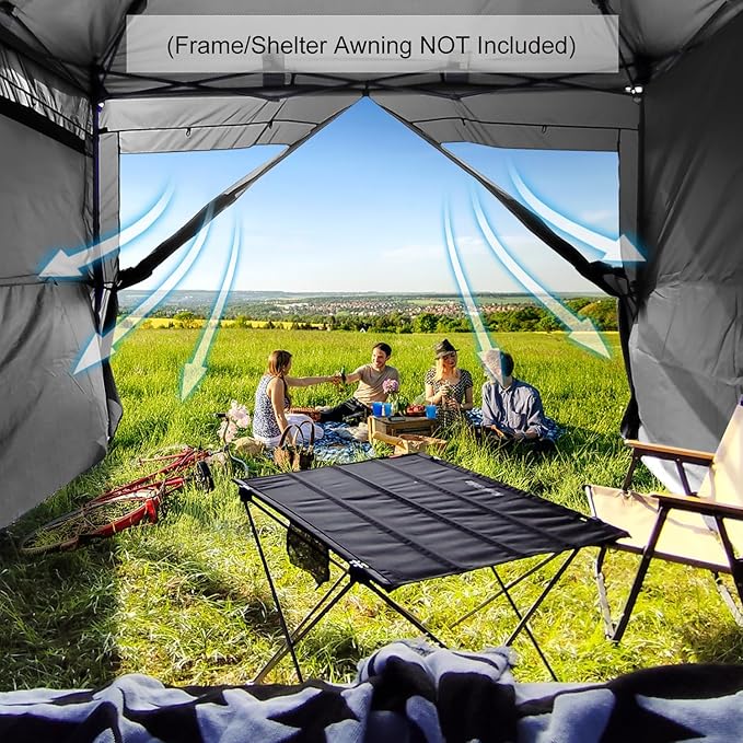 KAMPKEEPER 5pcs Sidewalls for 10X10 Commercial Instant Canopy Tent, Converts Canopies into Tent for Camping with Removable SUV Tailgate (Canopy Pole/Shelter NOT Included) (Black)