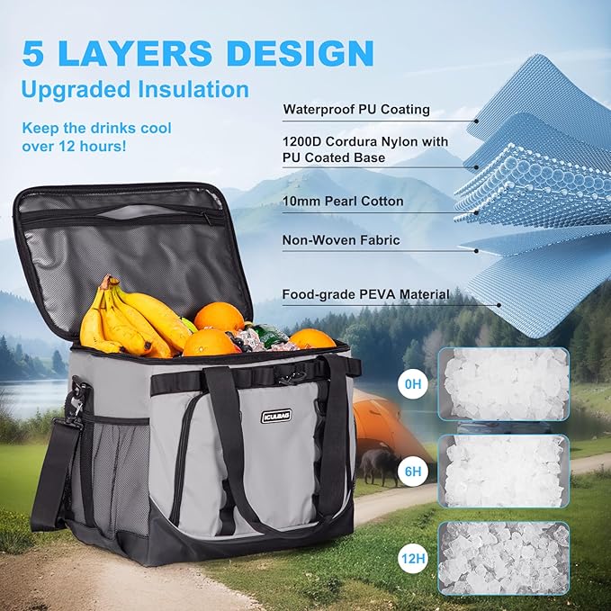 Soft Travel Coolers Bags Insulated Cooling 16hour for Camping Hiking Beach Travel Soft Sided Insulated Cooler Bag 20/48Cans for Women Men