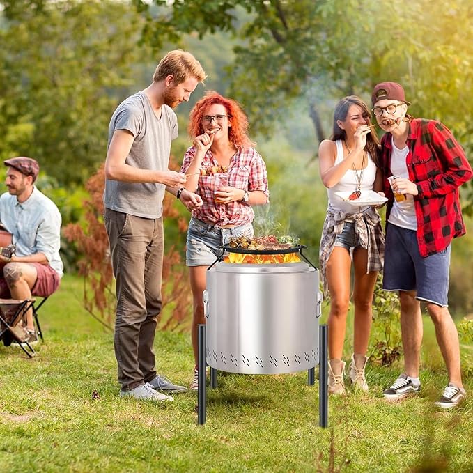 Firepit Stand, 15-27 inches Fire Pit Stand for Solo Stove Bonfire Ranger and Other Outside Firepit, Outdoor Camping Fire Pit Accessory, Stainless Steel Firepit Stands for Fireplace Use, Silver