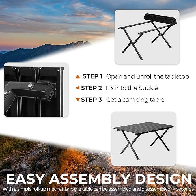 Outvita Beach Picnic Table, Lightweight Roll Up Low Camping Table, Portable Folding Table with Carrying Bag for Outdoor, BBQ, Sand, Picnic, Party, Patio 34 Inches