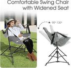 HOMEFUN Hammock Camping Chair - Portable Swinging Chairs for Adults with Stand and Storage Bag, Oversized Folding Rocking for Lawn Camp Fishing Hiking, Gray