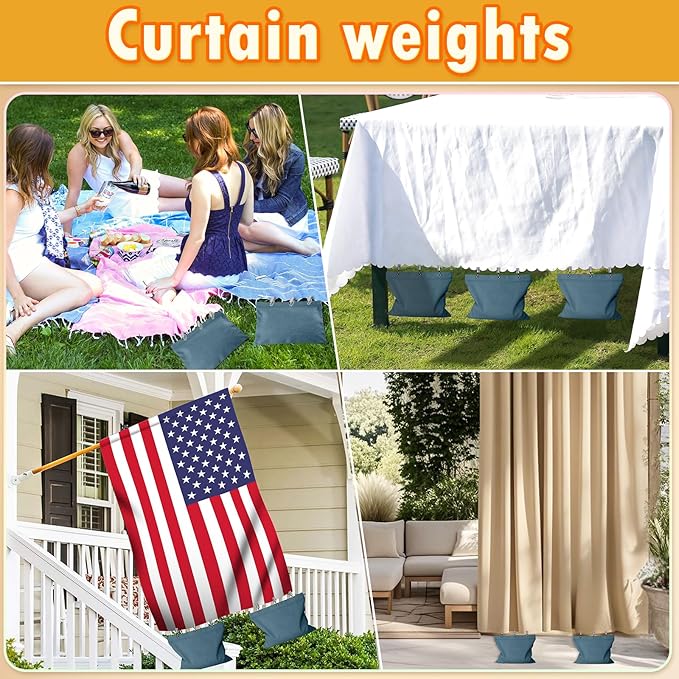 10 Set Outdoor Curtain Weights Upgraded 30 oz High Weighted Sand Bags with 30 Metal Clips for Gazebo Patio Tent Tablecloth 7.5"*8.7" Blue