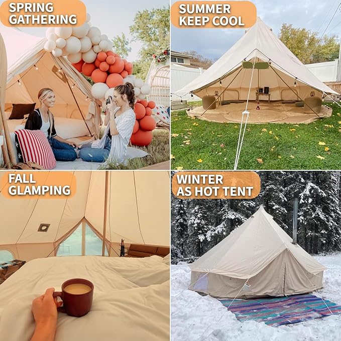 DANCHEL OUTDOOR 4 Season Canvas Yurt Tent with Large Wood Stove, Heavy Duty Bell Tent with Stove Jack 4-8 Person Winter Camping Glamping, 13ft/16.4ft/20ft