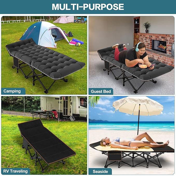 NAIZEA Folding Camping Cots for Adults, Folding Cot with Mattress, Camping Foldable Bed, Portable Military Cot, Double Layer Oxford Strong Heavy Duty Sleeping Cots w/Carry Bag for Camp Office Travel