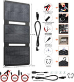 FlexSolar 15W Foldable Solar Panel Trickle Charger Maintainer Kits - 12V DC & USB Output with Built-in Controller Includes Cigarette Lighter, Alligator Clips, O-Rings,OBDII Connector for Car, Truck