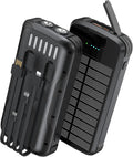 Solar Charger Power Bank, PD 20W Fast Charging External Batter, 40000mAh Portable Phone Charger Built in 4 Cables with Dual Bright Flashlights for Camping, Hiking, and Outdoor Use (Black)