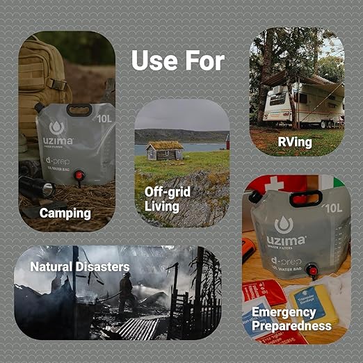 Uzima D-Prep Emergency Water Bag – 10L Collapsible Water Storage for Camping, Hiking, Survival, and Disaster Kits – Portable Water Storage Container