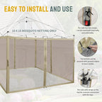 CROWN SHADES Gazebo Mosquito Net for 10 x 10 Pop Up Canopy - Patio Gazebo Mesh Sidewall with Zipper for Outdoor Tent, Garden and Backyard (4 Packs,Khaki)