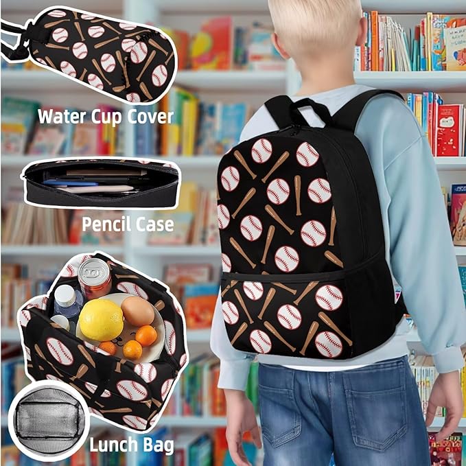 Kids Basketball Backpack 4 Piece Set with Lunch Box and Water Bottle Bag Boys Backpack 6-10 10-12 Years Old Kindergarten Elementary Middle Lightweight Camping Mochilas Escolares Para Niños
