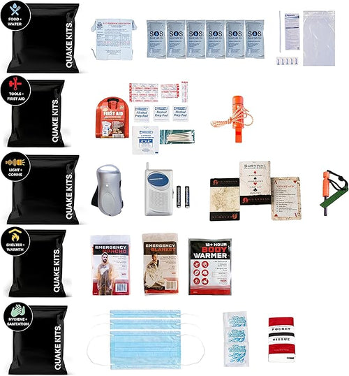 1 Person Quake Kits Emergency Kit for Disaster Preparedness - 72 Hour Kit - Emergency Go Bag with Food and Water, First Aid, and Emergency Preparedness Tools
