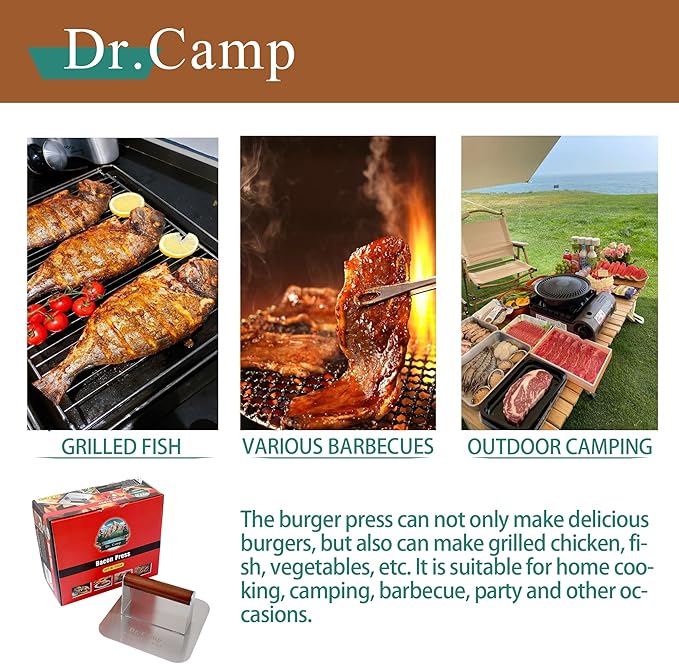 7 INCH Stainless Steel Smash,Burger Press,Burger Smasher,Hamburger Press,Patty Smasher, Meat Press, Bacon Press, Grill Press with Wood Handle (HT-B-7006)