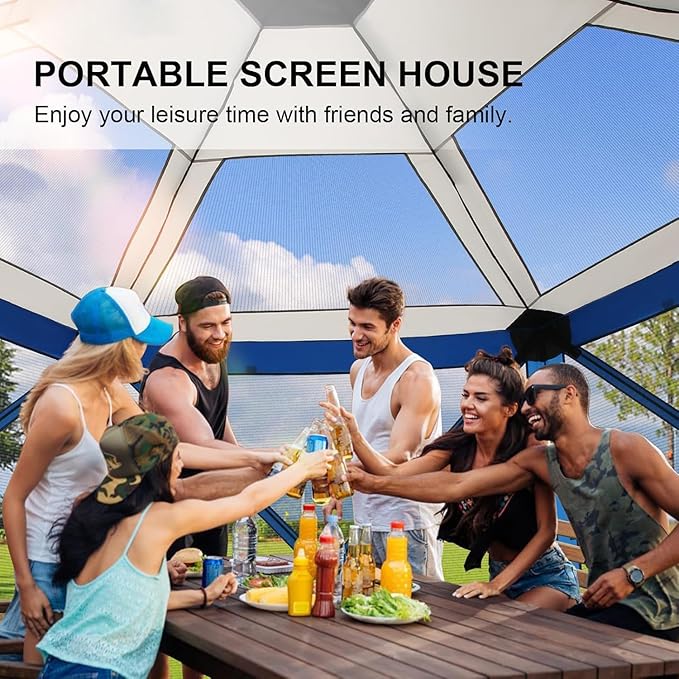 COBIZI 12x12 FT Pop Up Canopy Extendable Tent, Gazebos On Clearance with Removable Roof, Screened in Gazebo,Screen Tents Portable carpas para Patio for Outdoor Camping,Backyard,Garden, Blue(Upgraded)