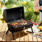 Royal Gourmet CC1015W Portable Charcoal Grill, 147 sq. in. Cooking Grid, Wooden Handle, Tabletop BBQ Grill for Outdoor Barbecue, Camping, Picnic, Backyard, Patio, Black
