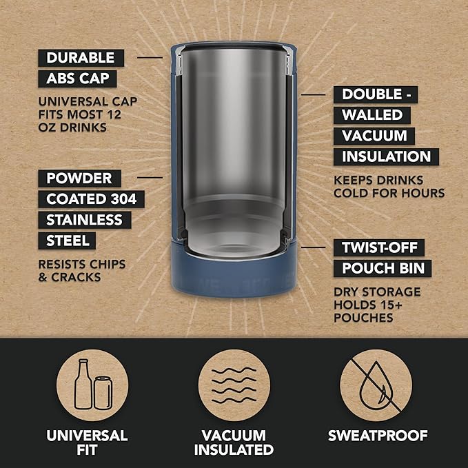 DUALIE Lower Deckie - Insulated 12 oz Can Cooler with Pouch Container - Universal Drink Holder with Built-in Pouch Bin - Choose Your Color