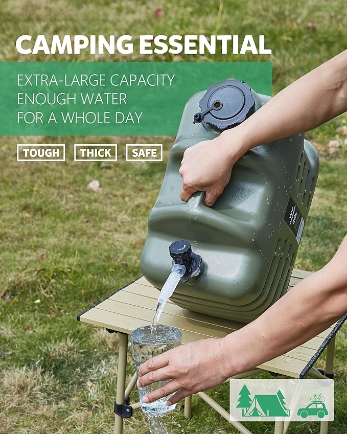 5 Gallon Water Jug, Camping Water Container, Truly No Leakage Water Storage with Spigot, Large Military Green Water Tank,BPA Free Portable Overlanding Gear for Outdoors,Hiking