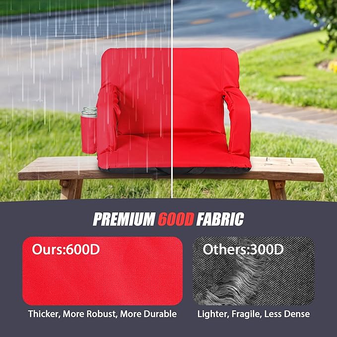 Wide Stadium Seat for Bleachers with Back Support -2 Pack Reclining Adults Camping Stadium Chair Extra Thick Cushion Bleacher Seats Waterproof Black