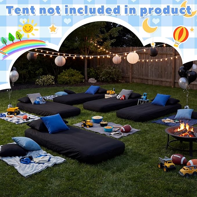 Windyun 4 Sets Kids Air Mattress Bulk with Fitted Sheet,Toddler Inflatable Bed 63 x 27 x 8 Inches Blow up Airbed Camping Sleeping Pad for Aged 3-10 Years Old Birthdays Slumber Sleepover Party (Black)