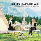 Outsunny 2-Pack 6 Ft. Plastic Folding Benches, Portable Foldable Bench Seats with Carrying Handle, Non-Slip Mat, HDPE Tabletop, Picnic Benches for Camping Dining Picnic BBQ Sports, White