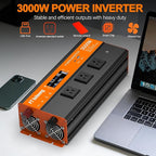 3000W Power Inverter, 12v DC to 120v Ac Inverter, Power Inverters for Vehicles with LCD Display, 3AC Sockets and USB-C & QC 3.0 Port with Remote Control for Camping Home Truck Rv Solar System