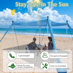 Beach Tent, Beach Canopy UPF50+ with Sandbags, Sand Shovels, Ground Pegs & Stability Poles, Outdoor Shade Camping Sun Shelter for Camping Trips, Fishing, Backyard Fun or Picnics