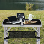 Tri-fold Folding Picnic Table,Outdoor Camping Table Lightweight Portable Aluminum Outdoor Table with Adjustable Heights with Carry Handle,for Outdoor Indoor Hiking Camp BBQ Beach (Black, 2ft)