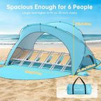 Beach Tent Sun Shelter, Beach Shade Tent with UPF50+ UV Protection, Sun Shelter for 1-6 Person, Beaches Shade with 2 Zippered Doors, Portable Tents for Camping Fishing, Light Blue