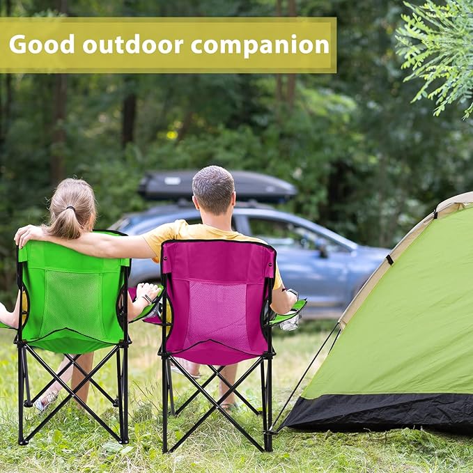Shellwei Breathable Folding Camping Chair with Cupholder Carry Bag Regular Size Portable Lightweight Lawn Chair with Side Pocket Fishing Hiking Picnic Party Beach Outdoor Activity(Colorful,8 Pcs)