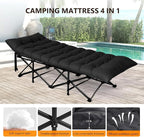 VINGLI Folding Camping Cot Bed,Camping Cots for Adults with Mattress, Cots for Sleeping with Pillow 1200D Layer Oxford for for Guest-Black 1P