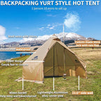 DANCHEL OUTDOOR HT02 4 Season Hot Tent With Stove Jack - Waterproof Yurt for 1-3 Person Backpacking, 6.6lbs, 210T Rip-Stop Polyester, Brown, 10.5ft/3m Diameter