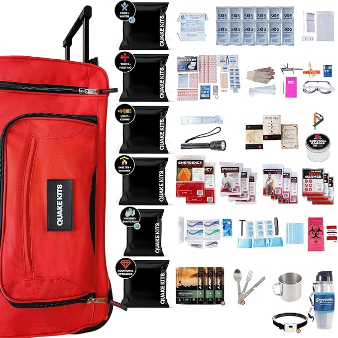 72hr Extensively Prepared Emergency Kit for Disaster Preparedness - Emergency Go Bag with Cook-in-Pouch Food, Water + Purification, First Aid, Deluxe Tools. Survival Kit for Earthquakes