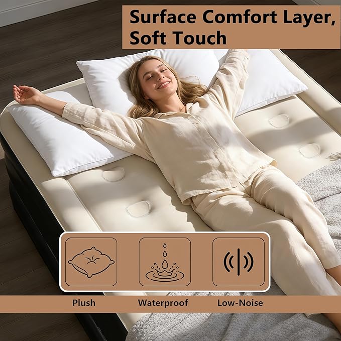 air Mattress Full with Built in Pump – 18-Inch Thickened air Bed Suitable for Camping, Home use, and Guest Accommodation, Supports Up to 650 Pounds