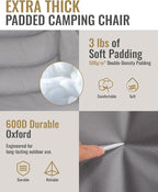 KingCamp Oversized XL Camping Chair, Heavy Duty 500lbs Folding Couch for Adults, Padded Large Comfortable Sofa Seat with Cooler Bag Cup Holder for Outdoor Sports Fishing Patio Lawn