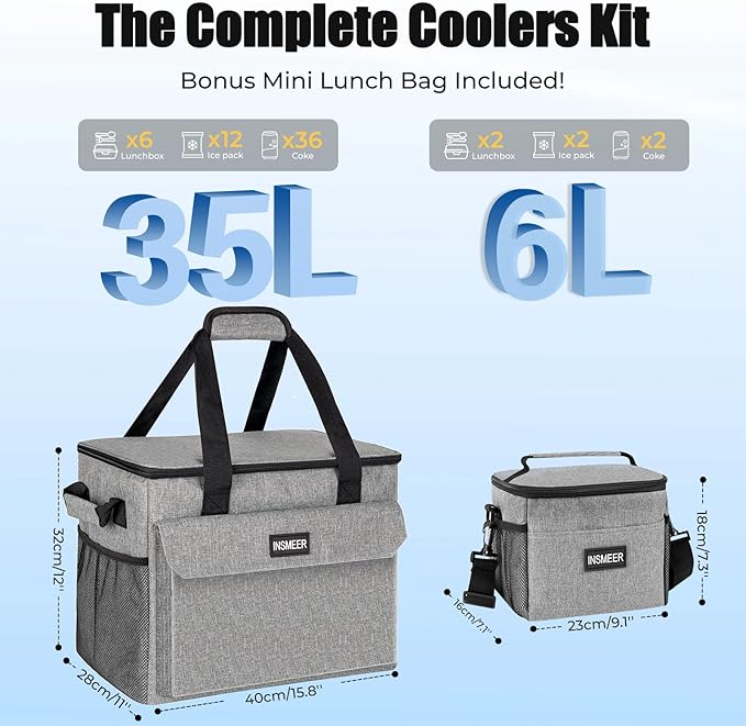 INSMEER Rolling Coolers with Mini Lunch Bag, 50 Cans Collapsible Hard Liner Cooler with Wheels, 2-in-1 Portable Trolley Cart, Coolerbag for Grocery Shopping