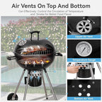 GREEN PARTY 22 inch Kettle Charcoal BBQ Grill with Wheels, Portable Charcoal Grill with Porcelain-Enameled Lid & Ash Catcher for Outdoor Cooking Barbecue Camping Picnics Tailgating, Black