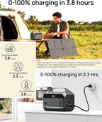 Portable Power Station with 80W Solar Panel, 288Wh LiFePO4 Battery 600W Power Bank with AC Outlet 110V/1200W Surge, Solar Generator 1.7H Fast Charging for Camping, Hurricane Emergency,RV,Home Use