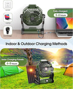 Rechargeable Solar Powered Fan,(30Hours Working) Solar Camping Fans & Led Lantern,8-inch Portable Fan with 7W Solar Panel, Battery Operated Powered Outdoor Tent Fans for Camping Essentials Accessories