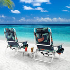 Goplus Beach Chair, Folding Backpack Beach Chairs for Adults with 5 Positions, Head Pillow, Cooler Bag, Towel Bar, Cup Holders, Sunbath Sling Tanning Lounge, Foldable Layout Camping Chairs