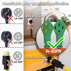 NEMA 14-50P/14-50R 75 FT 40 Amp RV/EV Extension Cord Outdoor with Grip Handle, 4 Prong Flexible Heavy Duty STW RV Power Cord Waterproof, 40A 125/250V 5000/10000W, Black-Green, ETL Listed