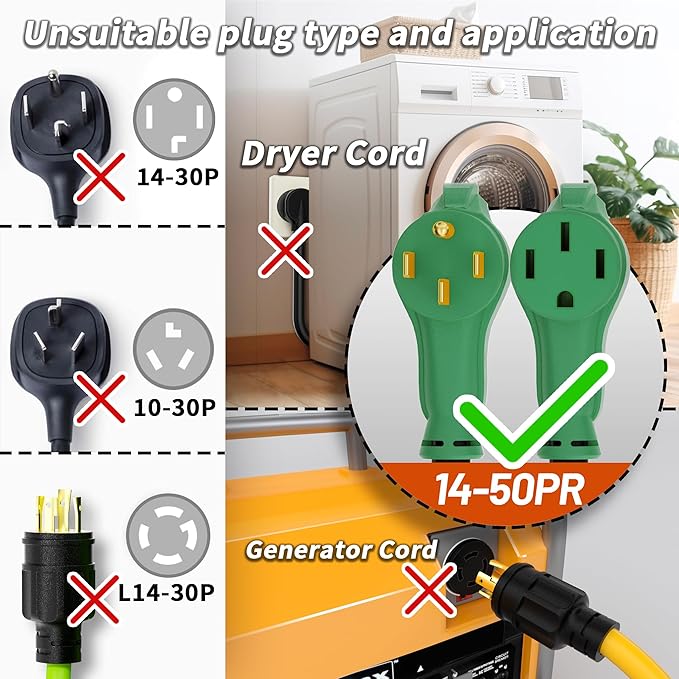 NEMA 14-50P/14-50R 75 FT 40 Amp RV/EV Extension Cord Outdoor with Grip Handle, 4 Prong Flexible Heavy Duty STW RV Power Cord Waterproof, 40A 125/250V 5000/10000W, Black-Green, ETL Listed