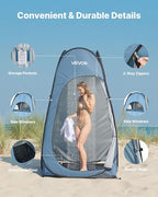 VEVOR Pop up Shower Tent, Instant Portable Privacy Tent Changing Room with Ground Stakes, Ropes, and Carry Bag, 190T Polyester with Silver Coating, Quick Setup, for Camping, Beach, Fishing, Blue