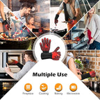 BBQ Gloves, 1472°F Heat Resistant Gloves Fireproof Mitts, Grilling Gloves Silicone Non-Slip Washable Oven Glove, Kitchen Glove for Barbecue, Grilling, Cooking, Baking, Camping, Smoker (Red)