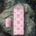 Colorful Bow Sleeping Bag, 3 Season Warm Cool Weather, Hand Drawn Bow Camping Sleeping Bag for Adult, Cute Bowknot Camping Backpacking for Outdoor Traveling Hiking Hunting Gear Equipment