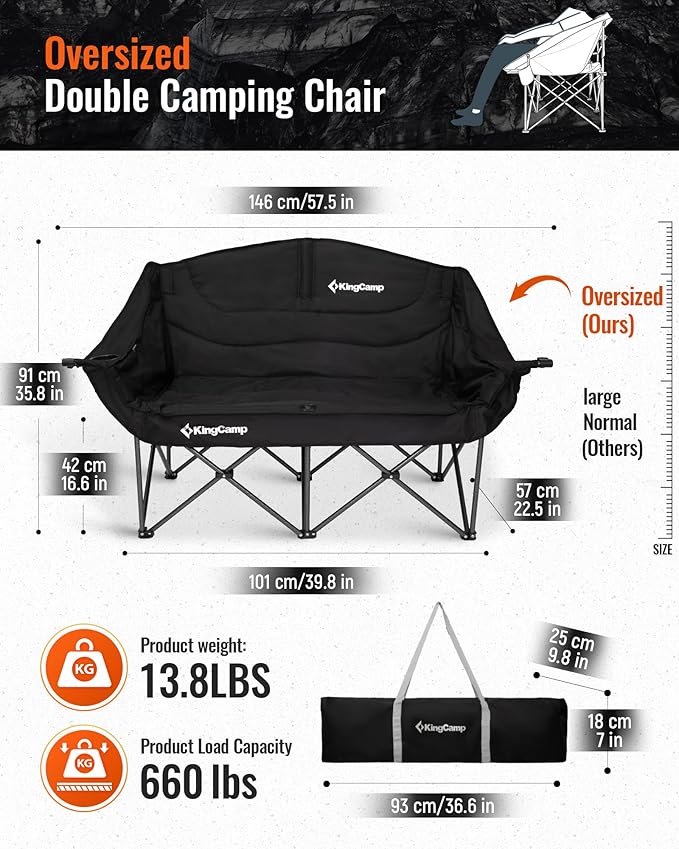 KingCamp Double Camping Chair Folding Camping Table, Aluminum Roll-Up Camp Table