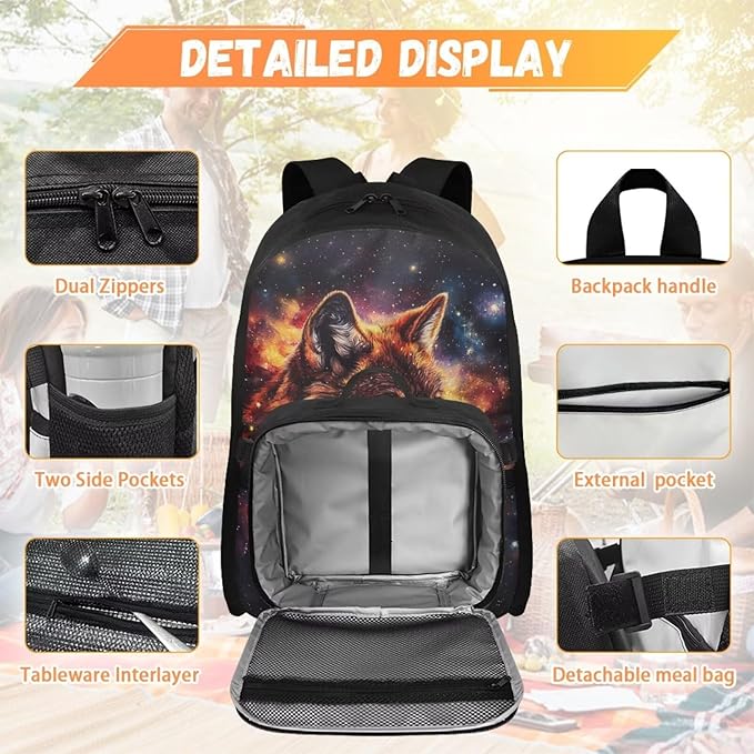 Universe Backpack for Men Wolf Versatile Bookbag for Teen Boys Large Capacity School Bag with Detachable Lunch Bag for Outdoor Travel Hiking