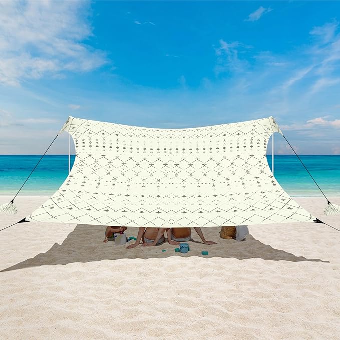 Beach Tent, Beach Canopy Sun Shade UPF 50+, Portable 10×10 FT Camping Sun Shelter with Sandbags, Poles, Ground Pegs and Anti-Wind Rope for Outdoor, Backyard, Picnics, Fishing