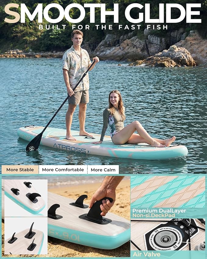 10'6''x33''Inflatable Stand Up Paddle Board, 400lbs Extra Wide Stand Up Paddleboard with Kayak Seat, Anti-Slip EVA Deck Premium SUP Accessories Kit, Non-Slip Stable Deck Boat for Yoga Fishing Surf